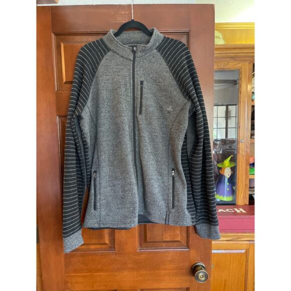 Prana Mens Breathe Rohan Sweater Wool Blend Gray/black XL